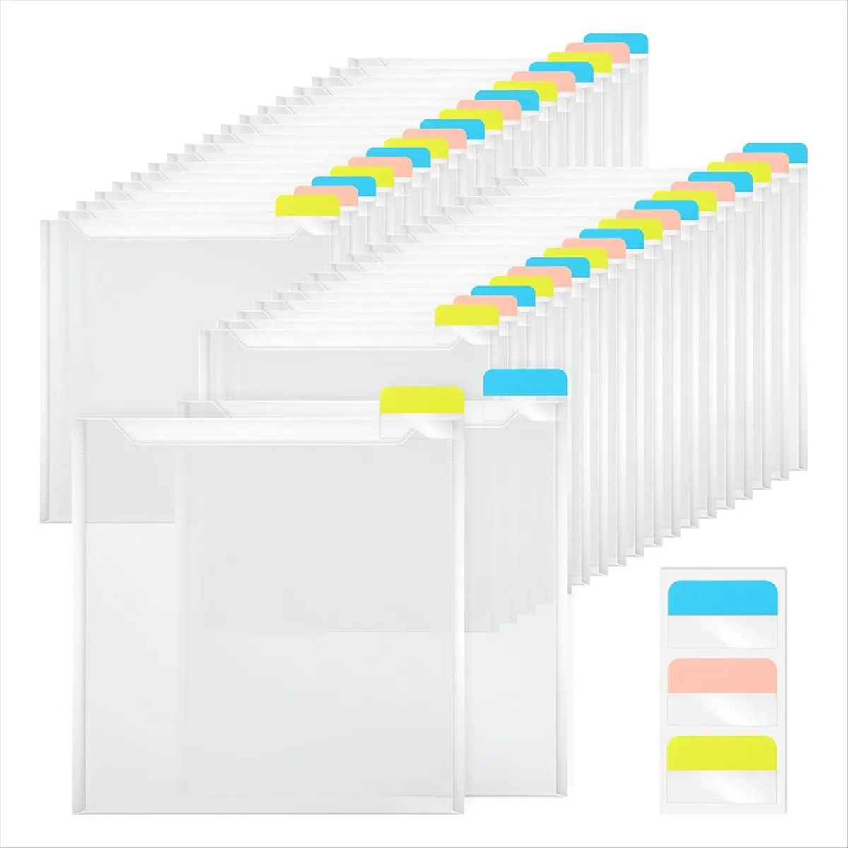 A20I 36 Pcs 12x12 Scrapbook Paper Storage Organizer with 90 Pcs Sticky Index Tabs for Holds Scrapbook Paper Cardstock Vinyl