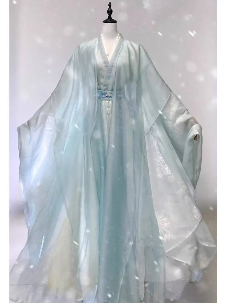 

Женский костюм Hanfu в бессмертном стиле династии Вэй Цзинь, синий древний костюм с перекрестным воротником, длина до талии, большие рукава, древний