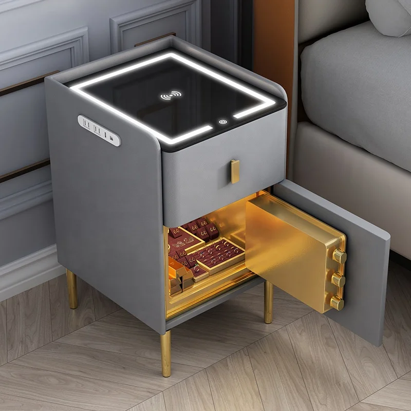 */-* Wholesale Smart Luxury Customized Smart Bedside Cabinet With Wireless Charging Bedside Table Drawers USB Safe