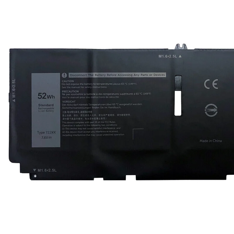 7.6V 52Wh Li Polymer New Laptop Battery 722KK For Dell XPS 13 9300 9310 9380 Series P117G P117G001 P117G002 2XXFW FP86V WN0N0
