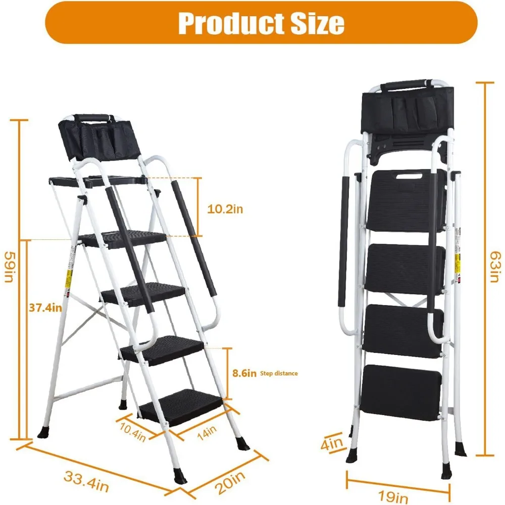 4-traps ladder met leuningen (inclusief gereedschapsbak+zak) Capaciteit 330 lbs