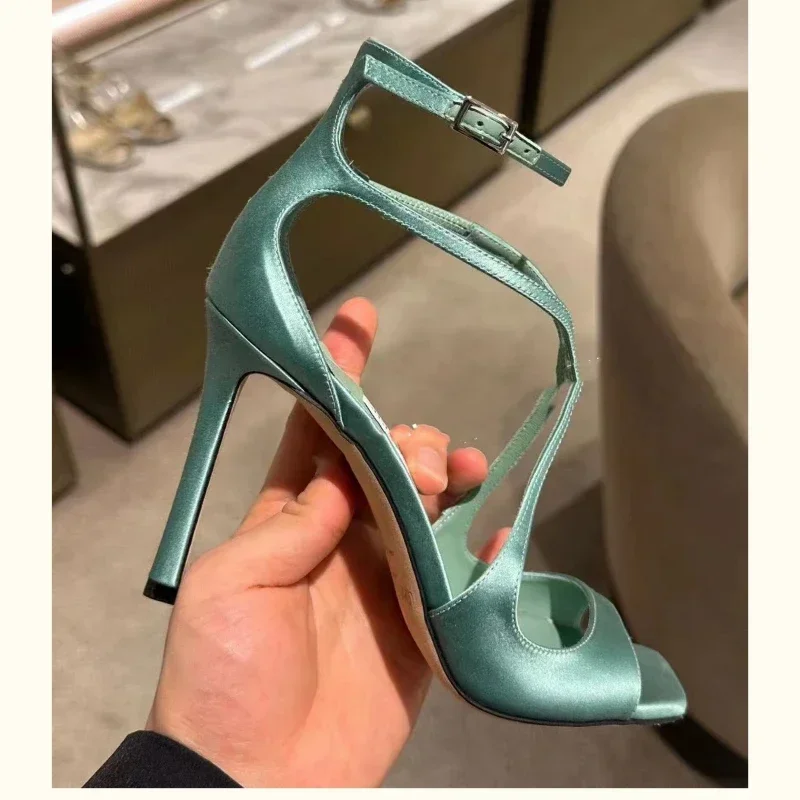 Fish Mouth High Heel Shoes for Women Summer New Square Headed One Piece Slim Heel Open Toe Sexy High Heel Sandals