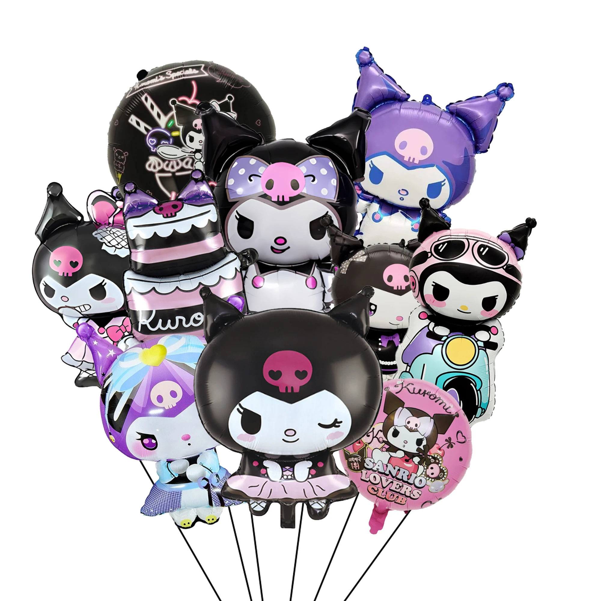 

10 шт. воздушные шары для украшения вечеринки Kuromi, воздушные шары Kuromi, фольгированные шары с персонажами Куроми и т. д., украшения для вечеринки Kuromi для детей