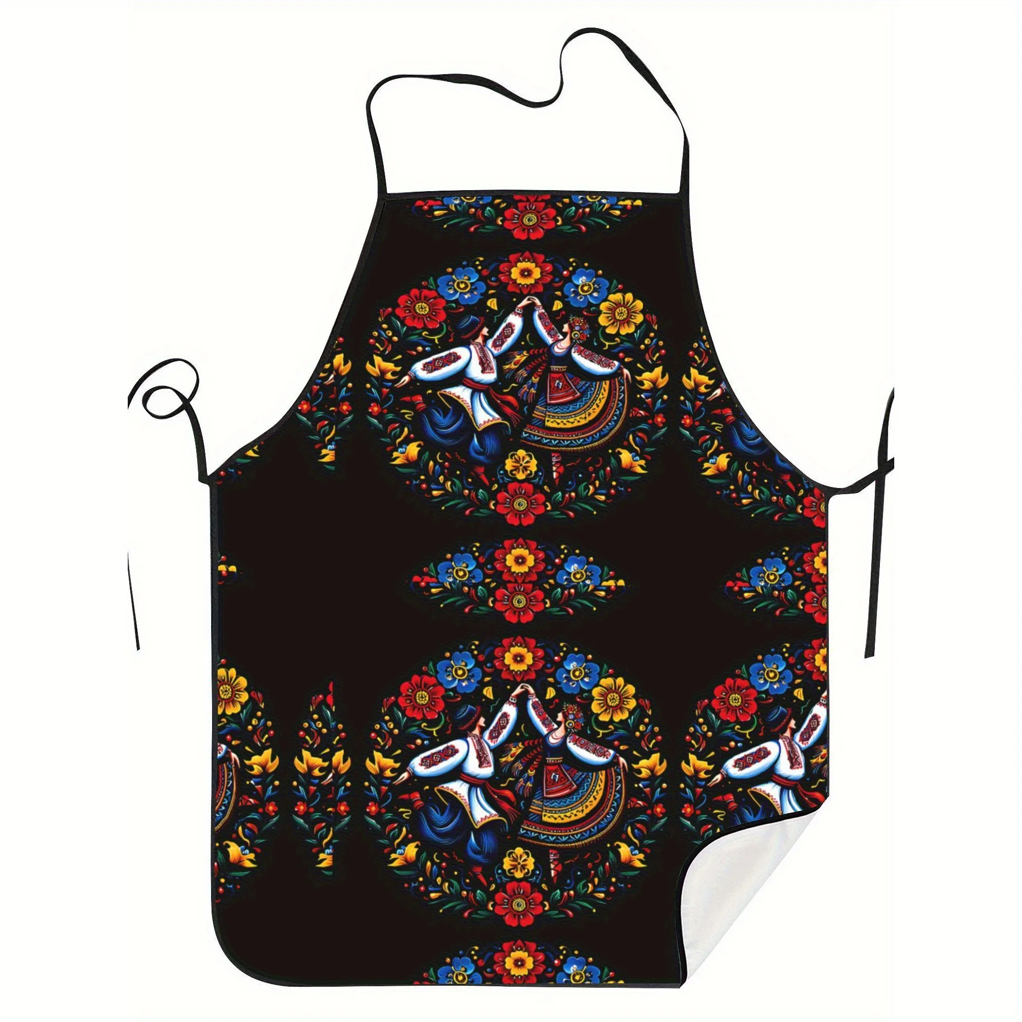 2pcs Vibrant Ukrainian Dance-Inspired Adult Aprons - Sleeveless, Colorful Floral Pattern, Polyester, Hand Washable - Ideal for H
