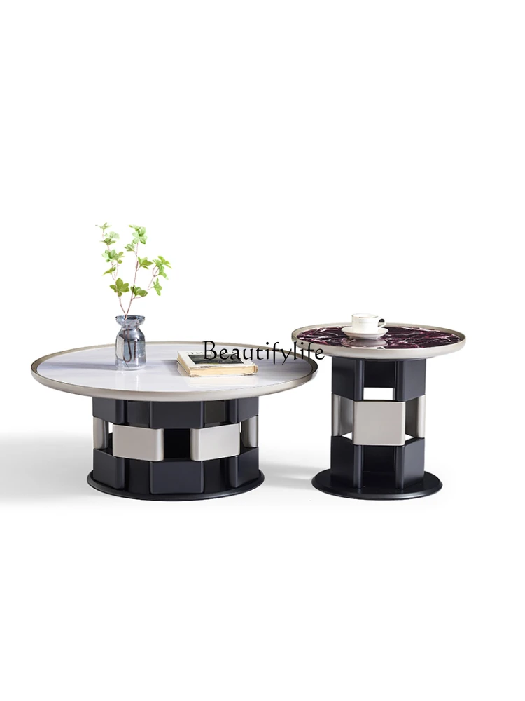 

Modern simple new microcrystalline stone coffee table combination round living room home high-end creativity