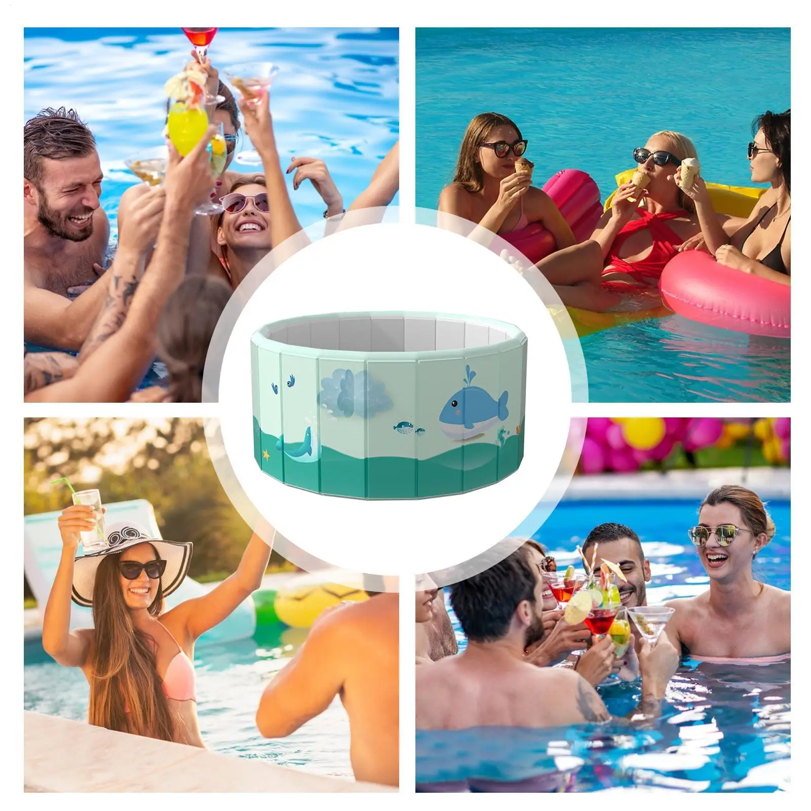 Folding Swimming Pool Non-inflatable Ground Swimming Pool Swim Tool with Space-Saving Nylon Design for Outdoor Water Parties