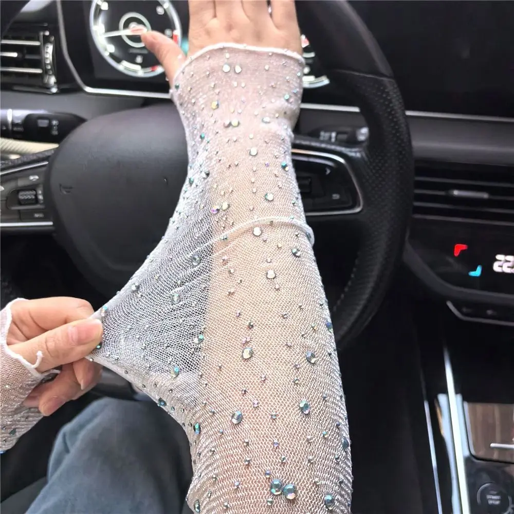 Sonnenschutz Arm Ärmel einfache Anti-UV-Flash Diamanten Arm abdeckungen dünne atmungsaktive Punk lange Fäustlinge Frauen Mädchen