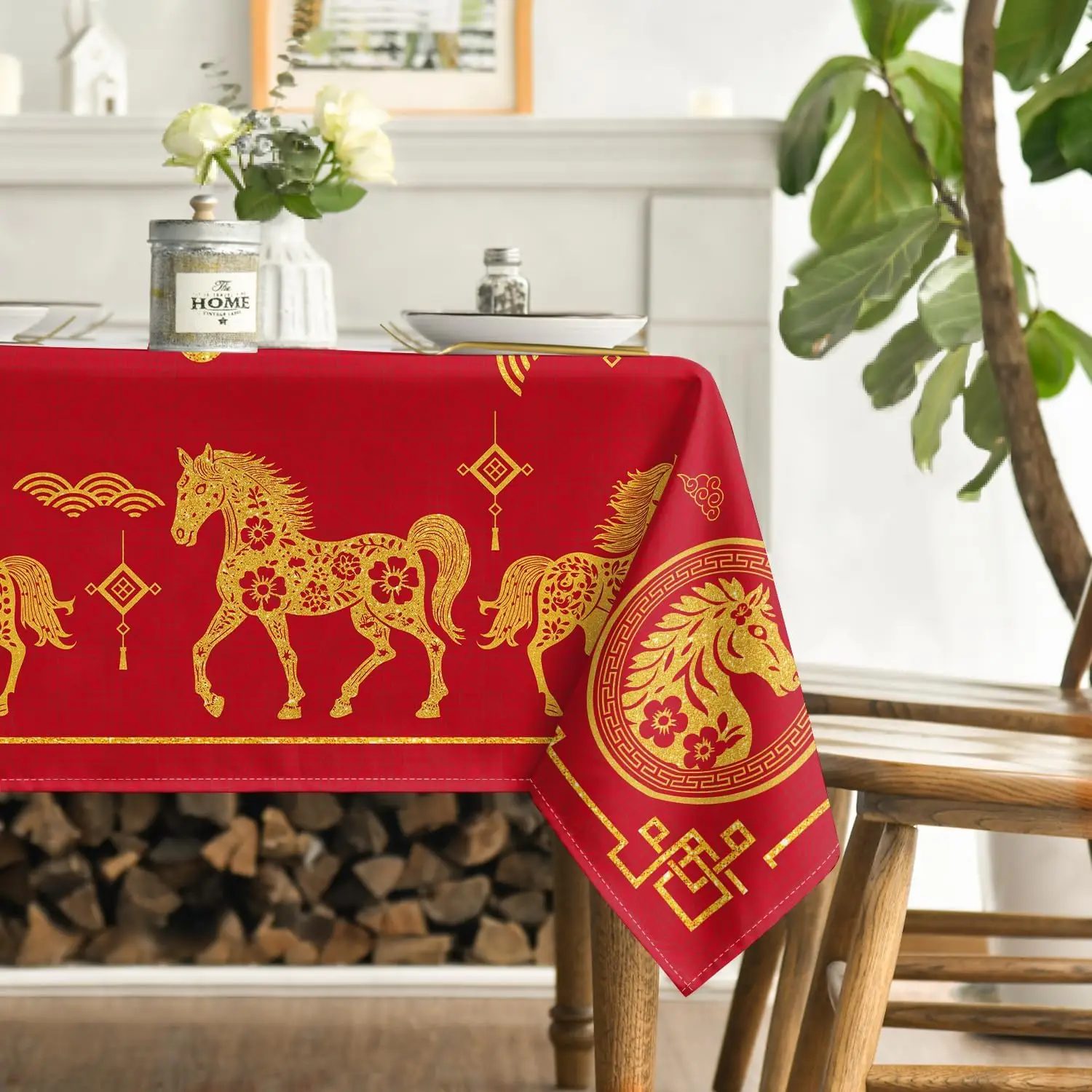 Mantel de Año Nuevo Chino, decoración de fiesta en casa, Año Nuevo Lunar de China del Caballo 2026, mantel, decoraciones de