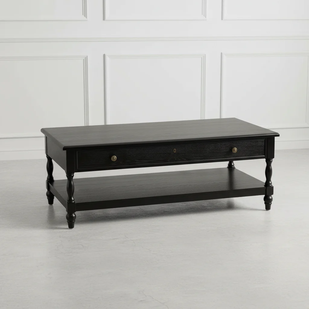 French Modern Traditional Coffee Table with Drawer Solid Oak Wood Rectangular Coffee Table  Living Room Furniture