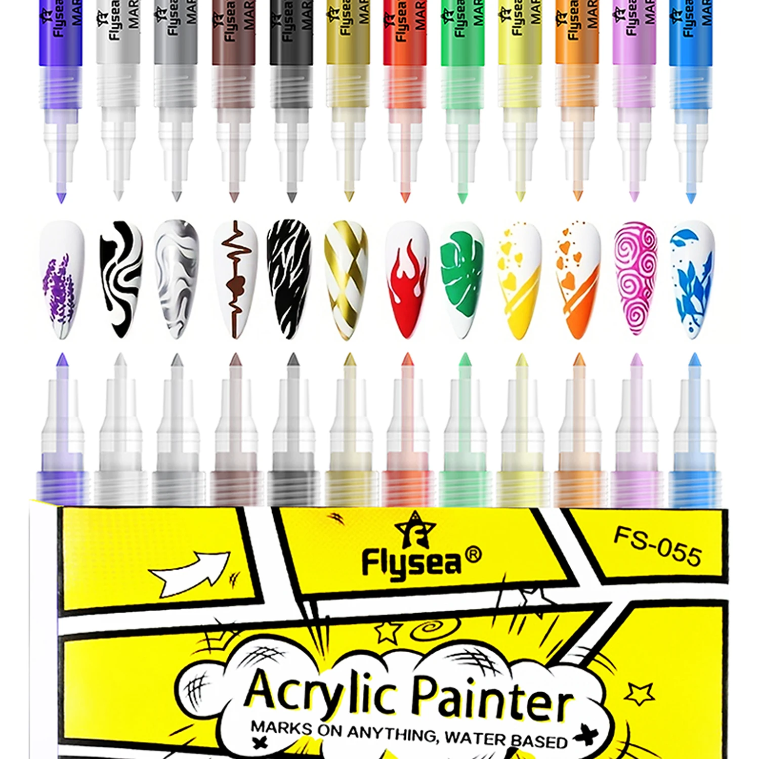 12 Colors Nail Graffiti Pen Acrylic Paint Pens, Extra Fine, Acrylic Markers for DIY Art Nail Creation