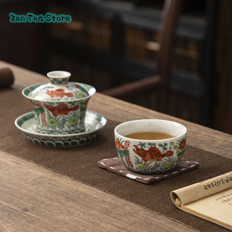 Jingdezhen Enamel Color Three Cover Bowl Teacup Single Master Cup Kung Fu Tea Set Ceramic Tea Bowl Set