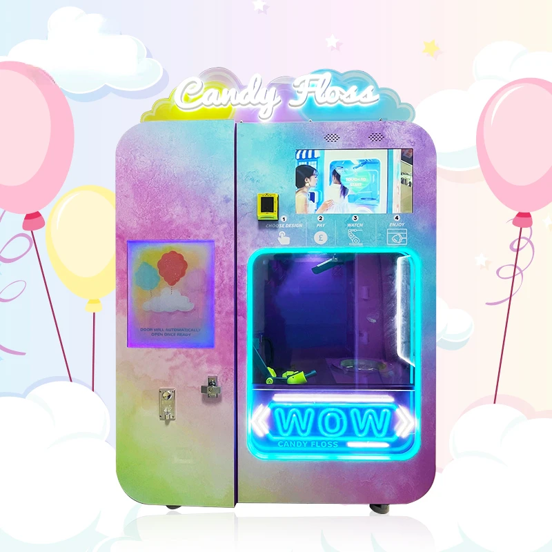 Electric Fully Automatic Cotton Candy Machine Commercial Marshmallow Floss Sugar Maker Robot Parts Cotton Candy Vending Machine