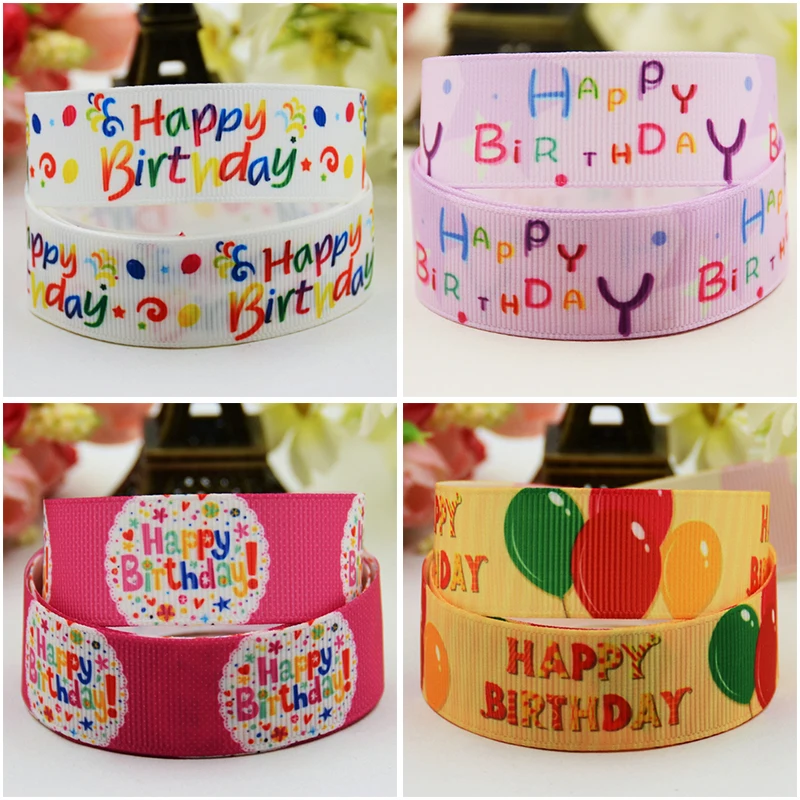 

22mm 25mm 38mm Ruban satin Happy Birthday Character printed Grosgrain Ribbon DIY Hair Bows Merry Party Gift Decoration 10 Yards