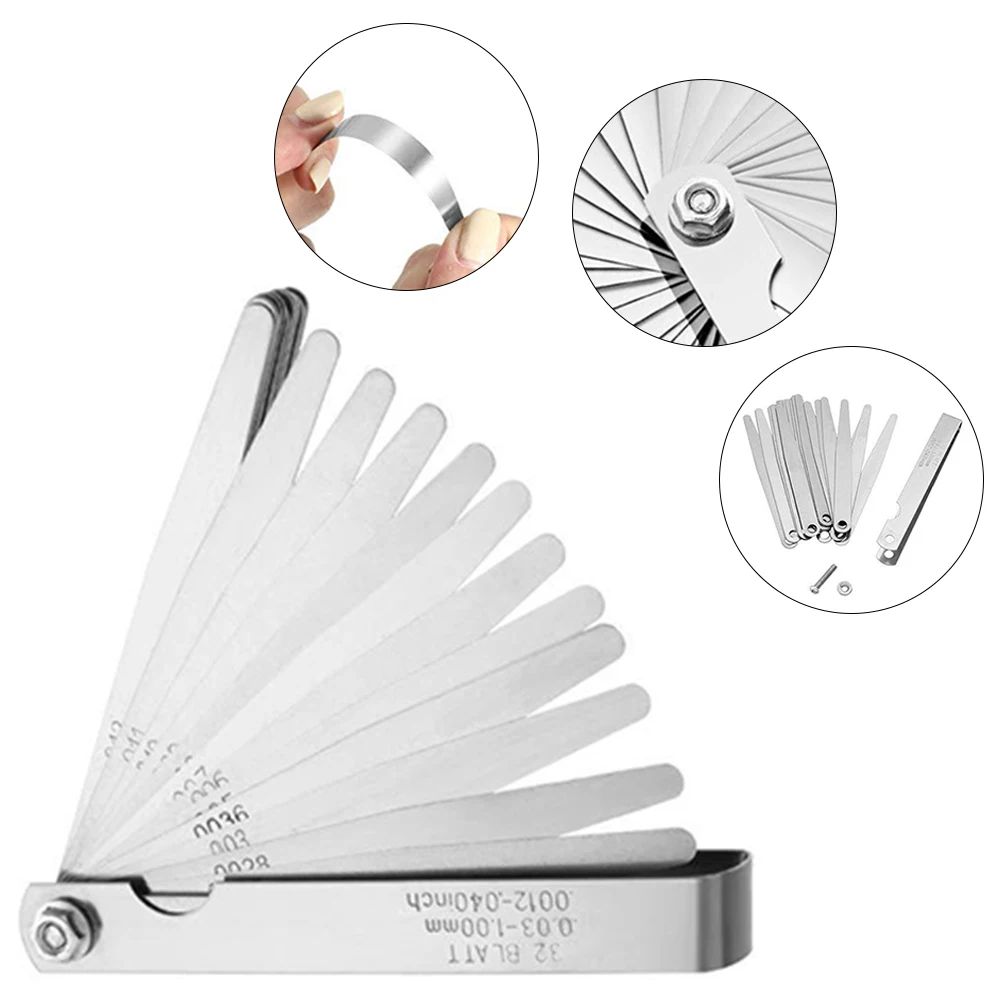 

32-blade Feeler Gauge Portable Stainless Steel Imperial And Metric Gap Measuring Tool 0.03-1mm Valve Motorcycle Measurement