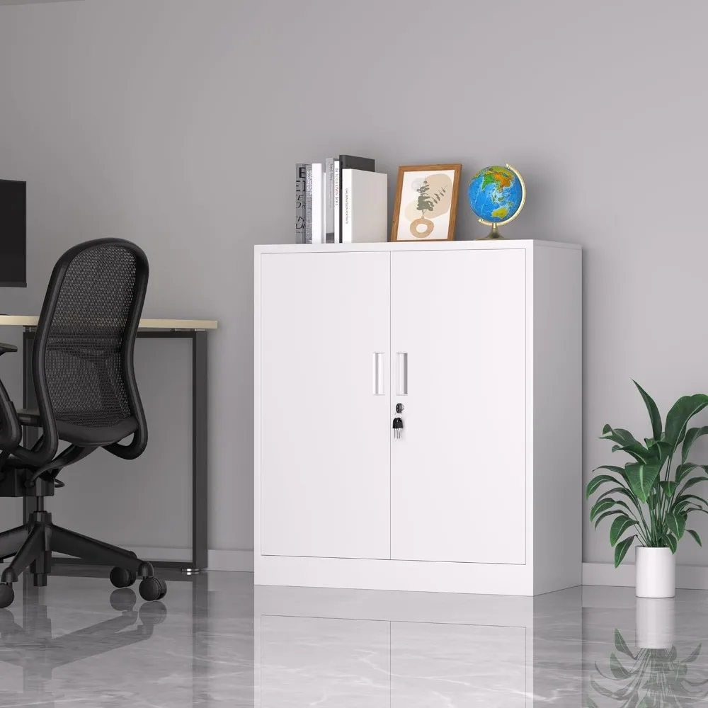 Metal Storage Cabinet with Locking Doors and 2 Adjustable Shelves, Small Lockable Storage Cabinet for Home Office Garage