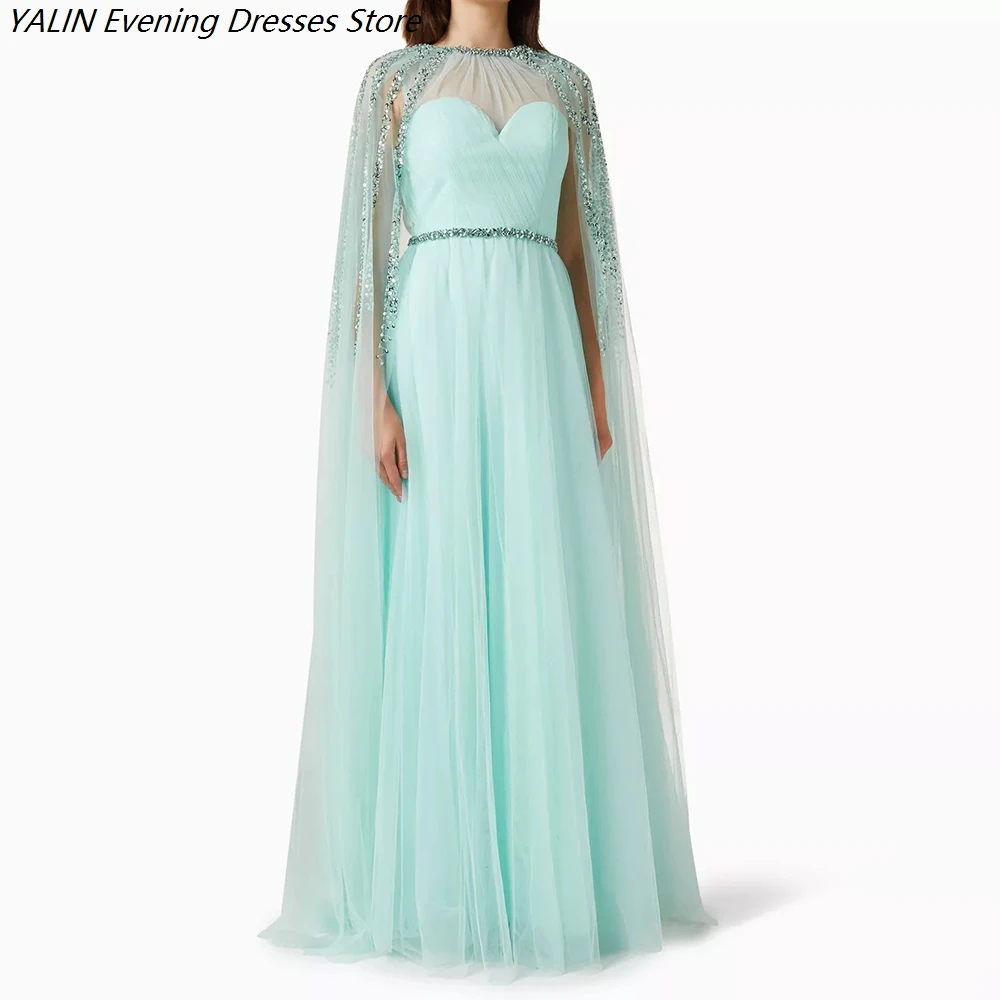 

Women's A-line Evening Dresses Floor-length O-neck Sleeveless Prom Dresses Fashion Sequined Stole Simple Draped Customized Gowns