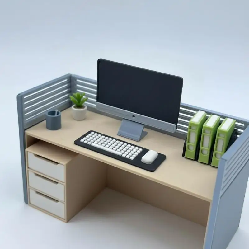1:24 Scale Realistic Mini Desktop Computer Model Tiny PC Ornament for Dollhouse Sandtable Micro Scene Photo Props