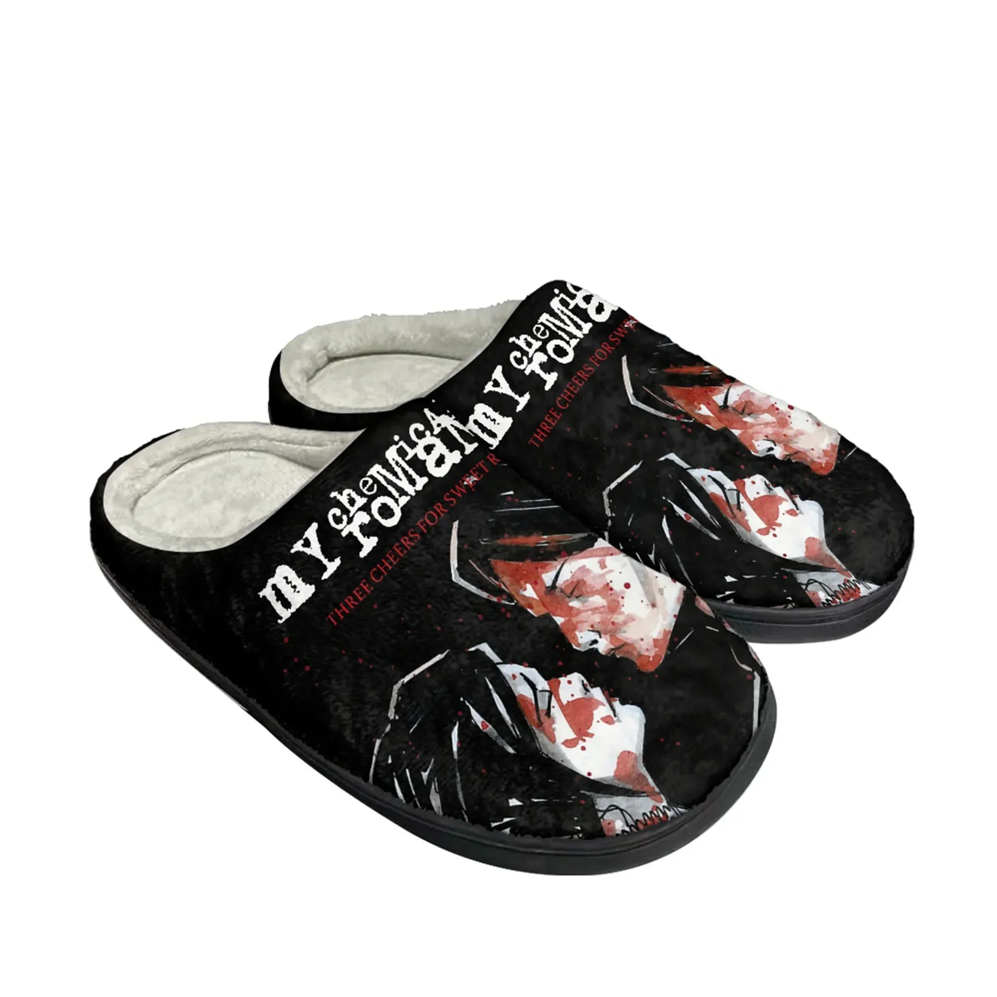 My Chemical Romance Rock Band Home Cotton Custom Slippers Mens Women Sandals Plush Casual Keep Warm Shoes Couple Thermal Slipper