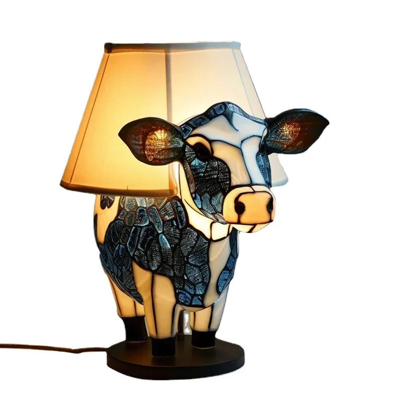 Nice Animal Cow Table Lamp Creative Resin Decorative Lamp Bedroom Ornament