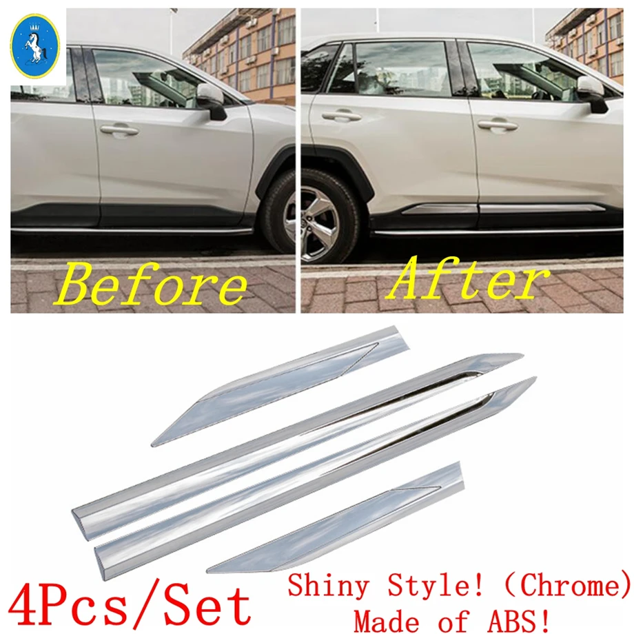 Car Outside Door Body Molding Bottom Strip Streamer Cover Trim For TOYOTA RAV4 RAV 4 XA50 2019 - 2023 Chrome / Carbon Fiber Look