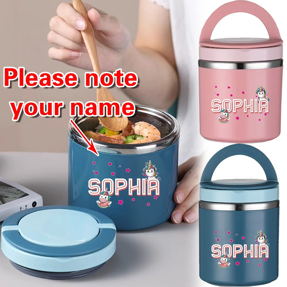 Personalized Custom Name 630ml Insulated Lunch Jar with Handle Stainless Steel Food Container Thermal Soup Cup Reusable Box