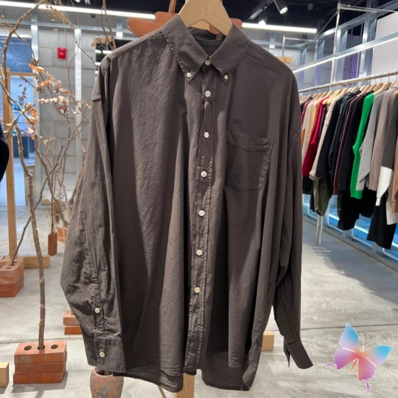 Ropa de calle de moda de París Unisex de gran tamaño, camisas de legado, camisa básica de desplazamiento en blanco y negro café, camisetas de manga larga para hombres y mujeres