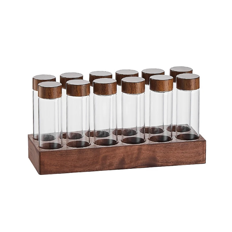 

Coffee Bean Glass Storage Container Display Rack Walnut Coffee Tea Tube Bottle Tools Coffee Set Coffee Accessories