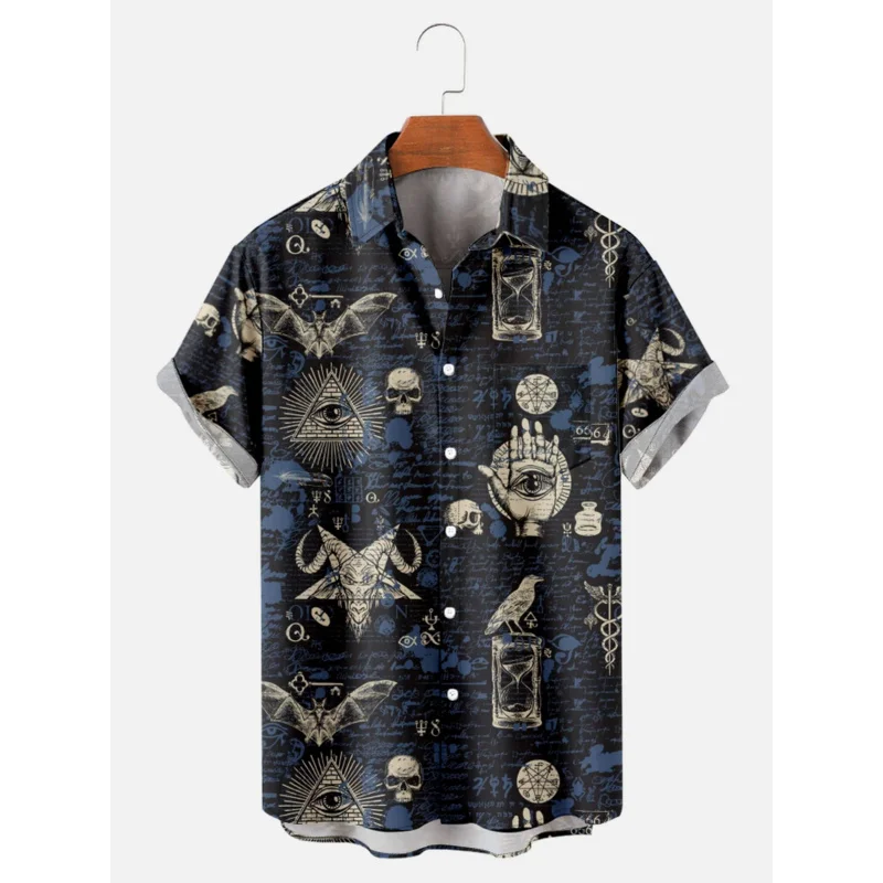 New Hawaiian Shirts For Men\'s Skull Summer Casual Short Sleeve Y2k High Quality Oversized Streetwear Vintage Beach Tops Clothing