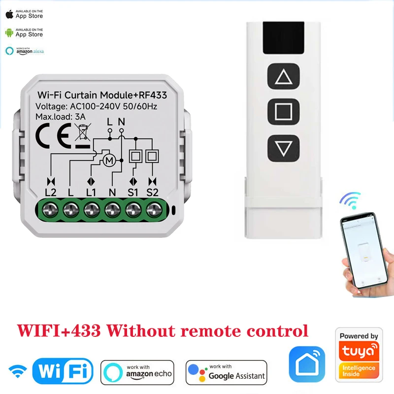 Image of Tuya WiFi+433/ZigBee+433 Vorhangmodul Jalousien Rolladen Elektromotor Intelligenter Vorhangschalter Kompatibel mit Alexa Google Home