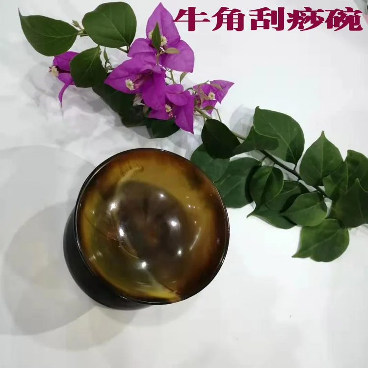 Natural Buffalo Horn Gua Sha Scraping Bowl Massage Tool Round 7 5cm For Body Leg Slimming Acupressure
