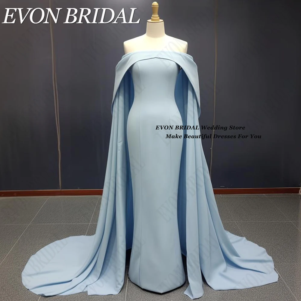 EVON BRIDAL-Vestidos de noite crepe para mulheres, longo vestido de noiva sereia com capa, pescoço do barco, vestido personalizado, 2024