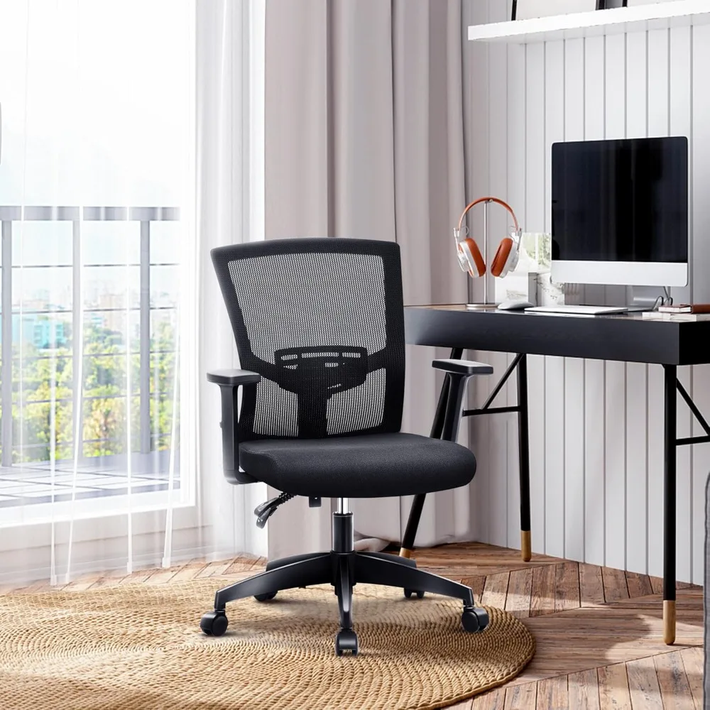 Ergonomic Mid-Back Mesh Office Chair Adjustable Armrest Breathable Home Desk Computer Task Chair Long-Tail Comfort