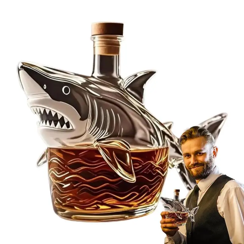 

Alcohol Decanter Dispenser 320ml Glasses Whiskey Decanter With Shark Shape Home Decor Animal Statue Empty Liquor Bottle For