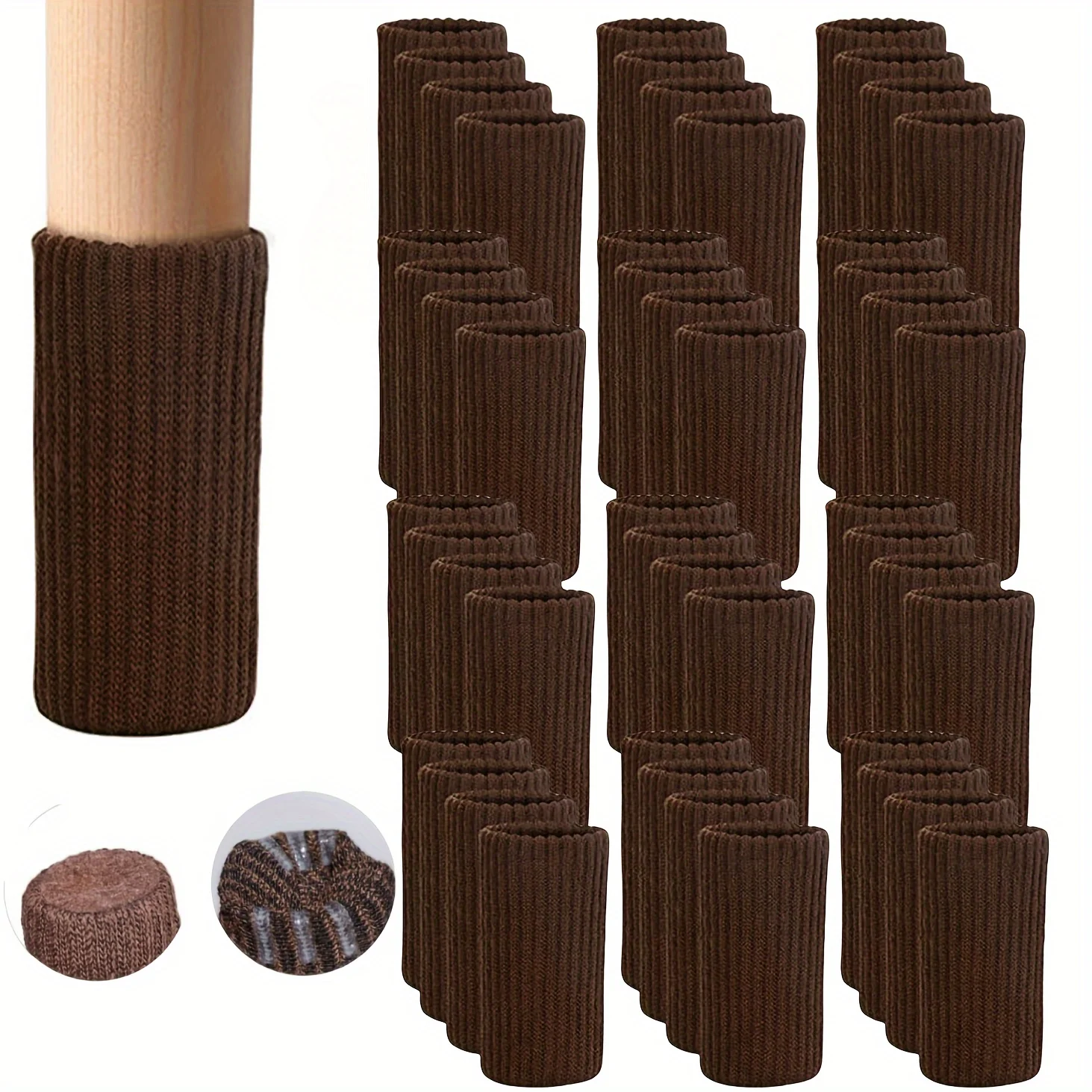 48pcs Furniture Leg Socks - High Elastic Knitted Chair Leg Floor Protectors, Coffee/Black/Gray Thickening Chair Leg Covers Set,
