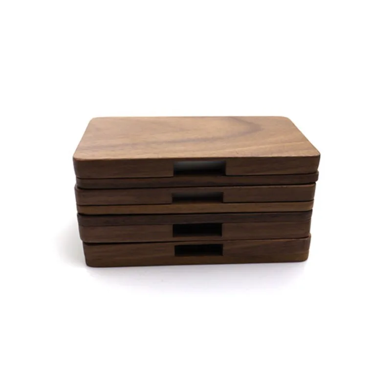 Popular Portable Walnut Business Card Holder Magnetic Closure Geometric Design