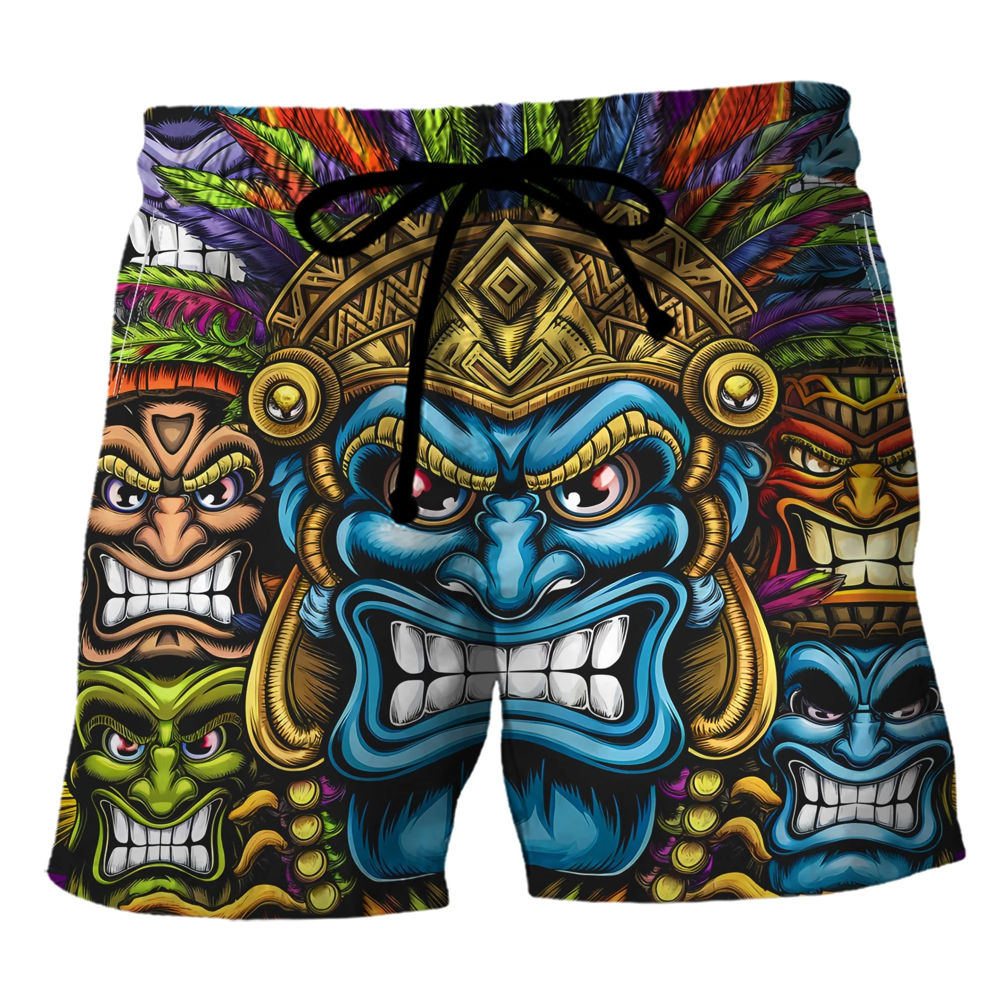 

2025 Fashion Hawaiian Tiki 3D Printed Beach Shorts Casual Child Aloha Polynesia God Short Pants For Men Aloha Boy Trunks Shorts