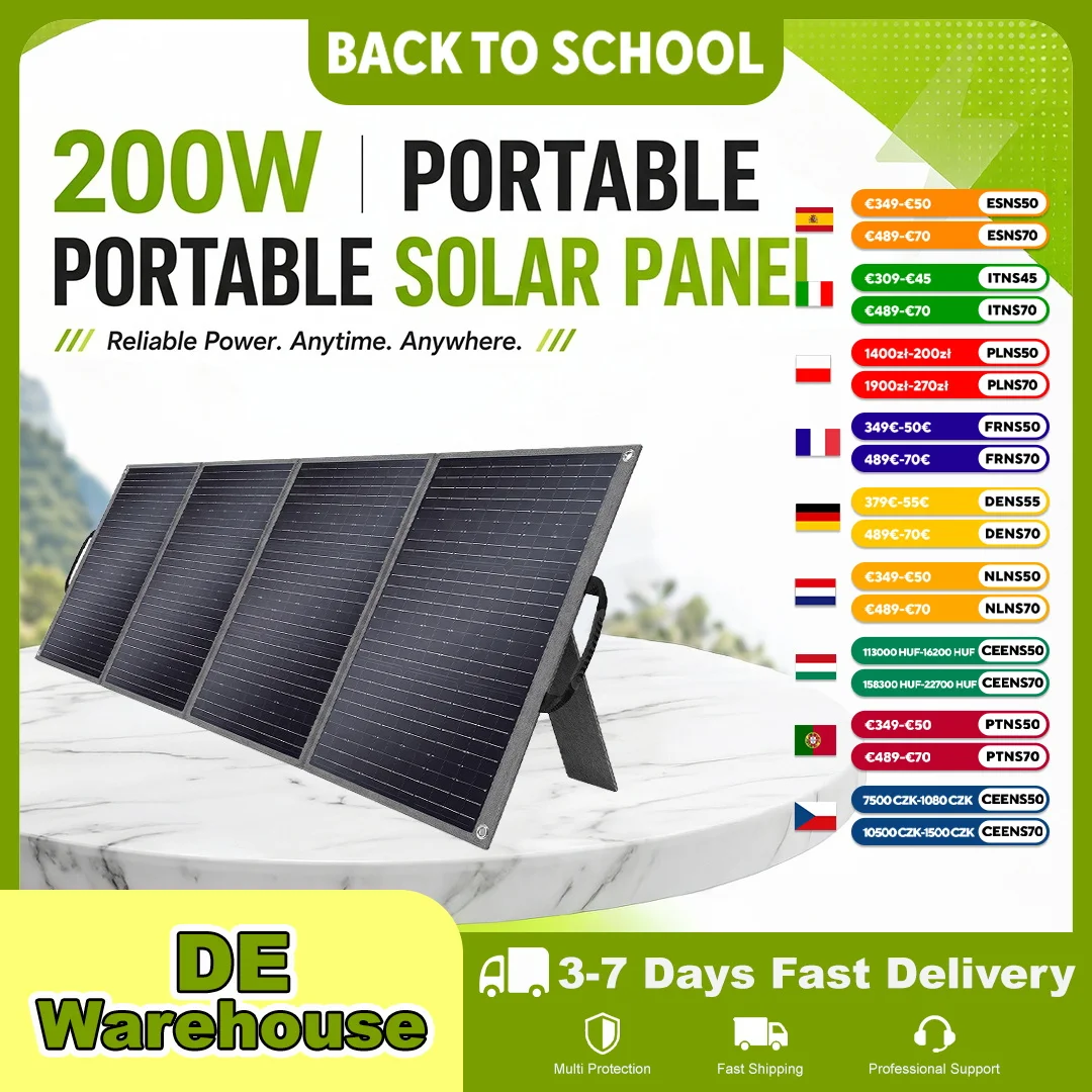 Panneau solaire pliable SOLAR PLAY 200 W, 4 plis, ETFE léger, chargeur solaire portable, étanche IP65, pour camping, randonnée, maison mobile, alimentation d'ordinateur portable