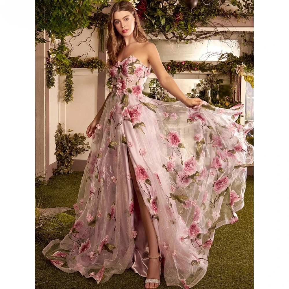 STEVDITG Flower Prom Dress for Women Girls A-ine Skirt Strapless Formal Evening Gown Birthday Graduation Celebraty Stage Costume