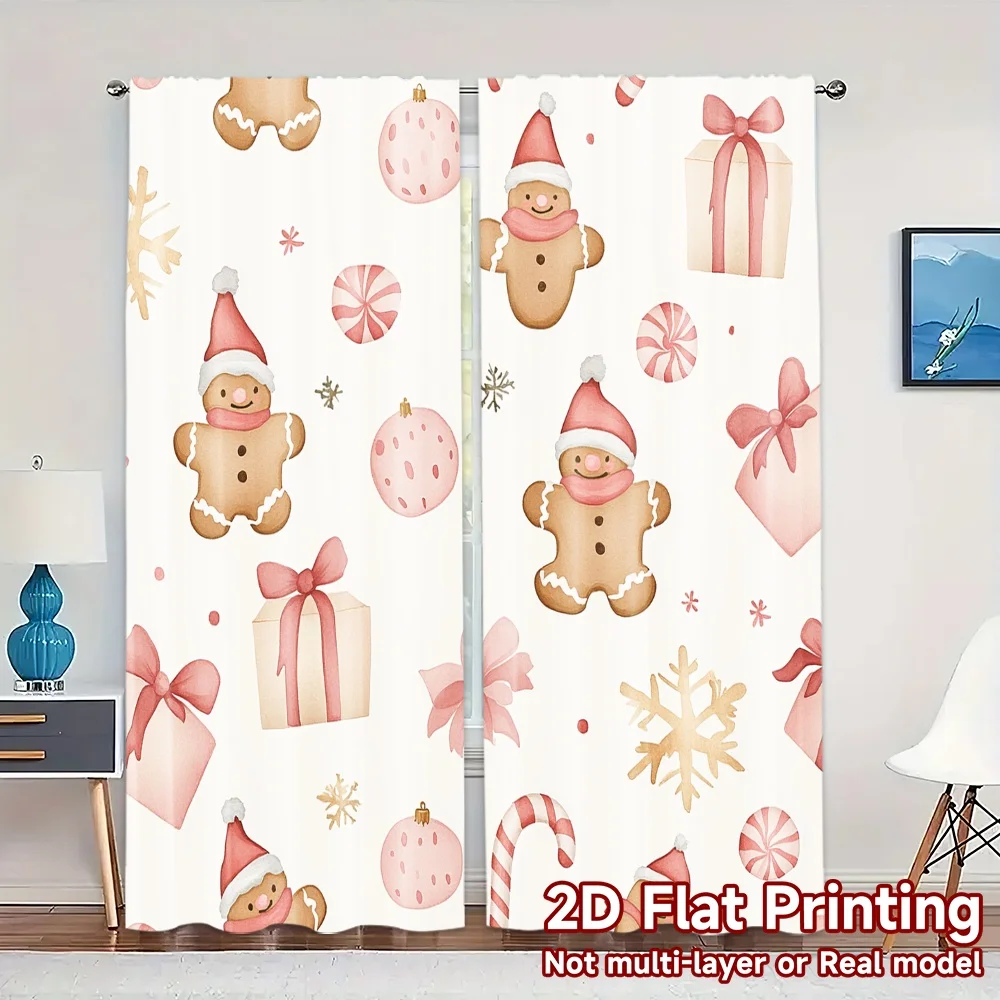 2pcs,Curtains Cute Christmas Ginger Cookie Modern Print Curtains Machine Washable Fabric Curtains Decorations Outdoor Perfect