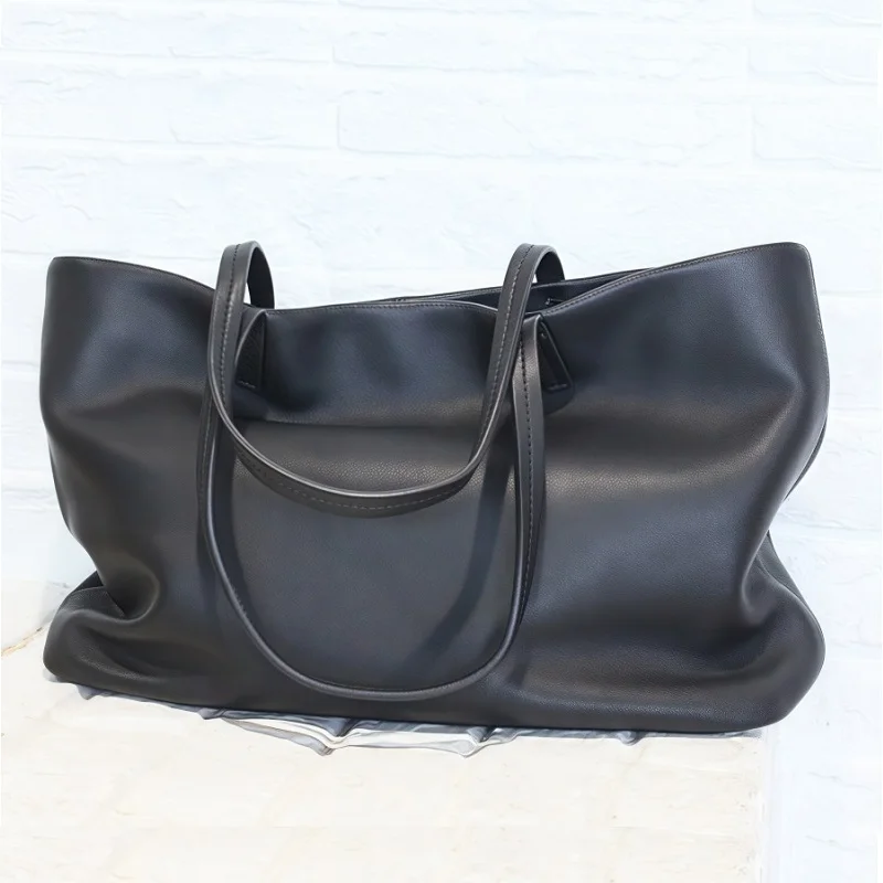 

Большие сумки-тоут из овчины с напуском для женщин, черная простая сумка на плечо под мышками, рабочая сумка-шопер, универсальная повседневная сумка