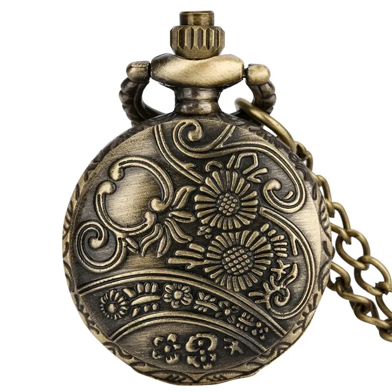 Steampunk Half Hunter Skull Bone Case Men Women Analog Quartz Pocket Watch Arabic Number Display with Necklace Chain	 Timepiece