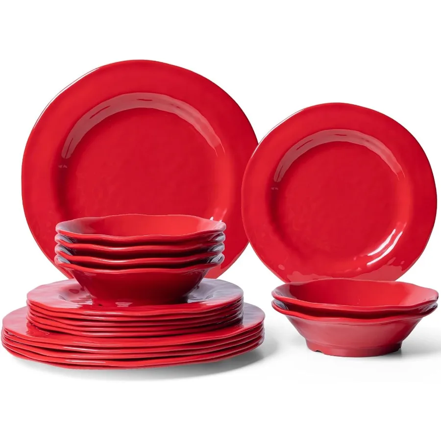 

Red Dinnerware Sets 18Piece Dishes Set Lightweight and Chip Resistant Durable Plates and Bowls Set Safe for Daily Use Dishwashe