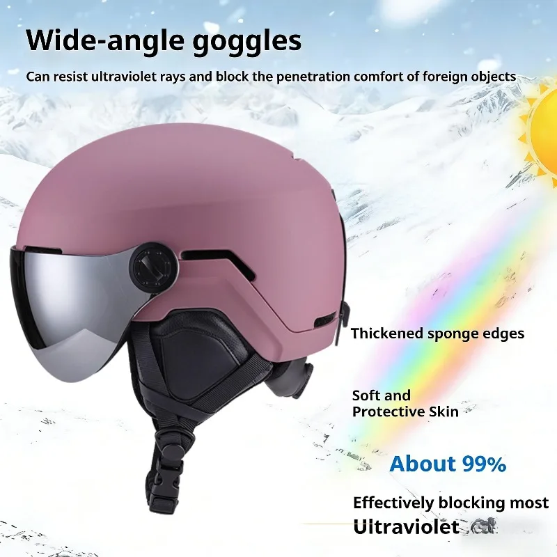 남녀공용 안티콜리전 스키 헬멧 통합형 스노우 글라스 방풍 보온 안전 헬멧 스노보딩용