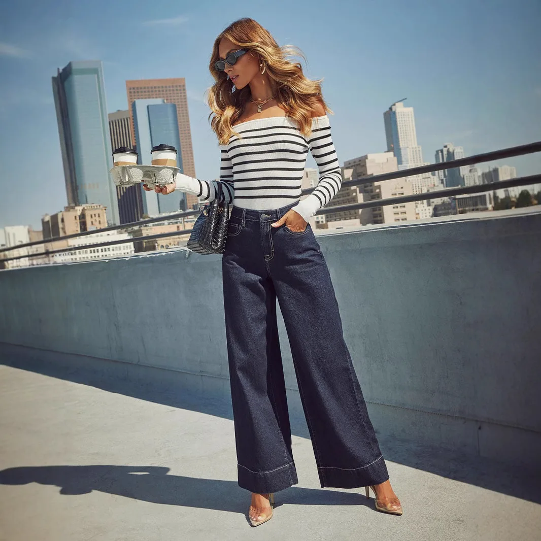 

Ele High Waist Wide Leg Casual Jeans Women's Summer 2025 New Straight Cut Loose Fit Long Pants Faionable Loose Trousers