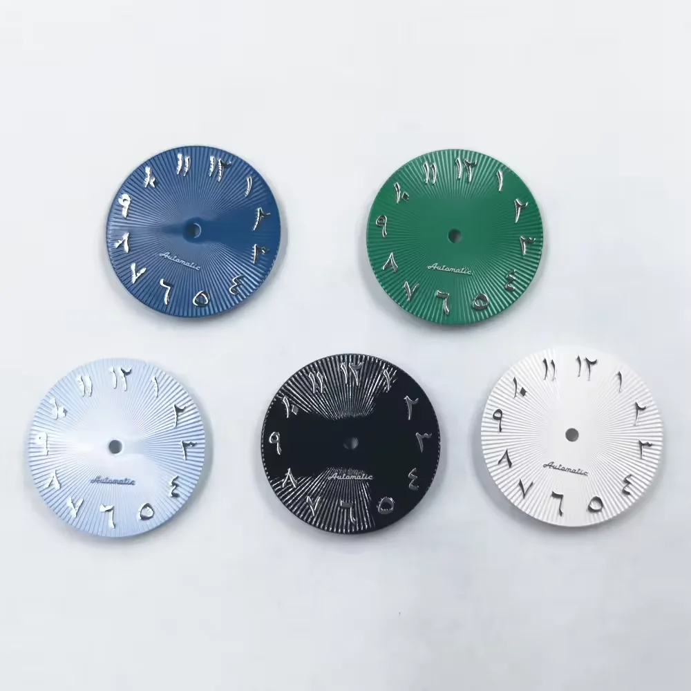 Neiton 29mm الأرقام العربية الاتصال الهاتفي أزرق أسود أبيض أخضر فضي ترصيع لا مضيئة لحركة NH35/NH36