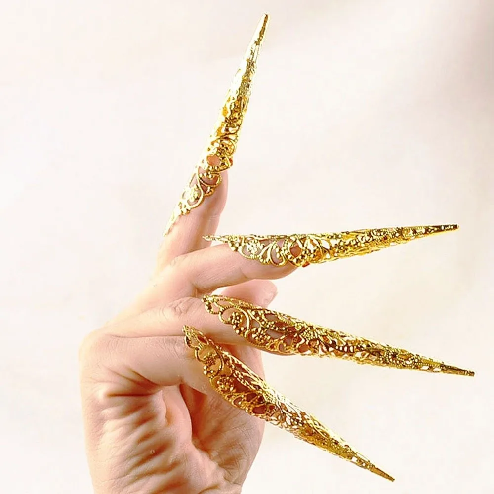10PCS Adjustable Opening Claw Ring Antique Style Long Nails Fingertip Nail Ring Vintage Style Punk Style Finger Ring