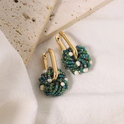 Natural Freshwater Pearl Green Glazed Flower Earrings for Women Korean Classic Vintage Fashion Jewelry Earrings GE1511
