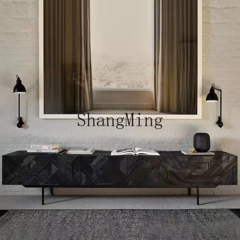 SM retro light luxury carved TV cabinet living room industrial wind solid wood TV cabinet