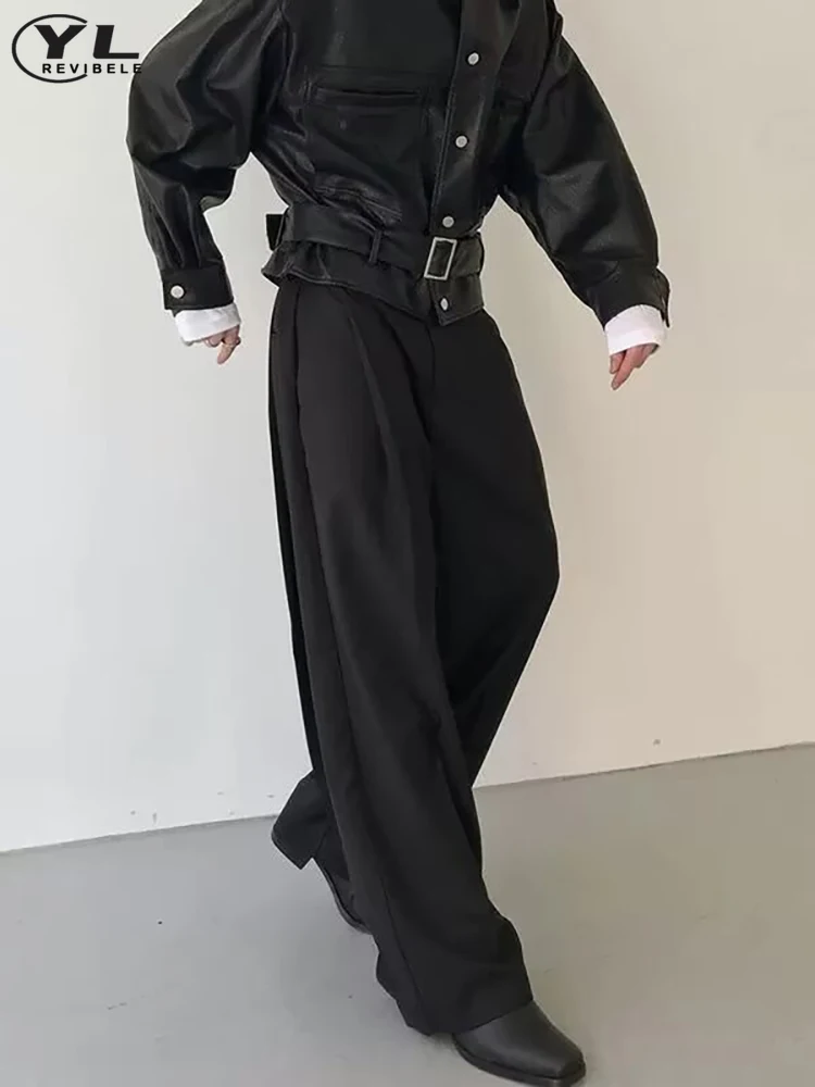 Graue Freizeit anzug Hose Männer Frühling Sommer einfarbig Baggy Fold gerade weites Bein Hosen männliche japanische Mode Vintage Hose