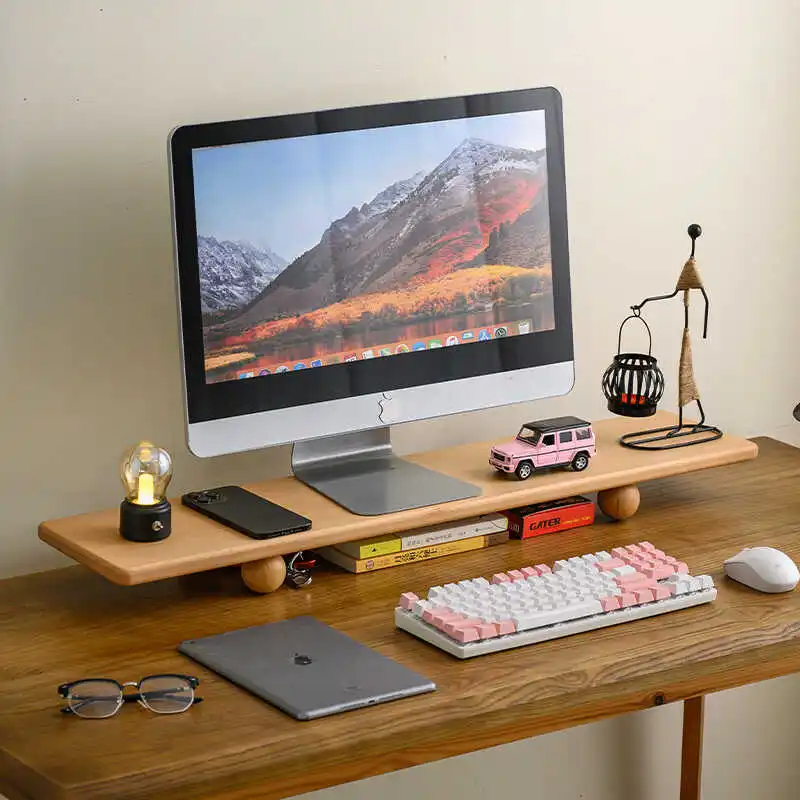 Walnut Monitor Stand Modern Workspace Desktop Riser for Computer/Laptop Ergonomic Office Organizer Display Screen Heighten Base